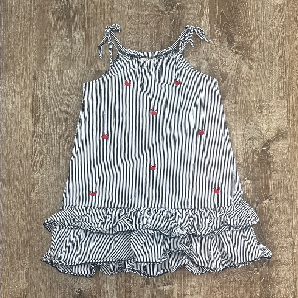 Luigi Kids Striped Embroidered Crab Cotton Tank Dress size 7